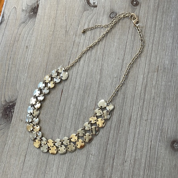 Silver and gold hammered look necklace - Picture 1 of 6